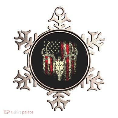 Bucks Antlers And Skull On An American Flag Deer Hunters Ornament
