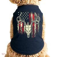 Bucks Antlers And Skull On An American Flag Deer Hunters Doggie Tank thumb 0