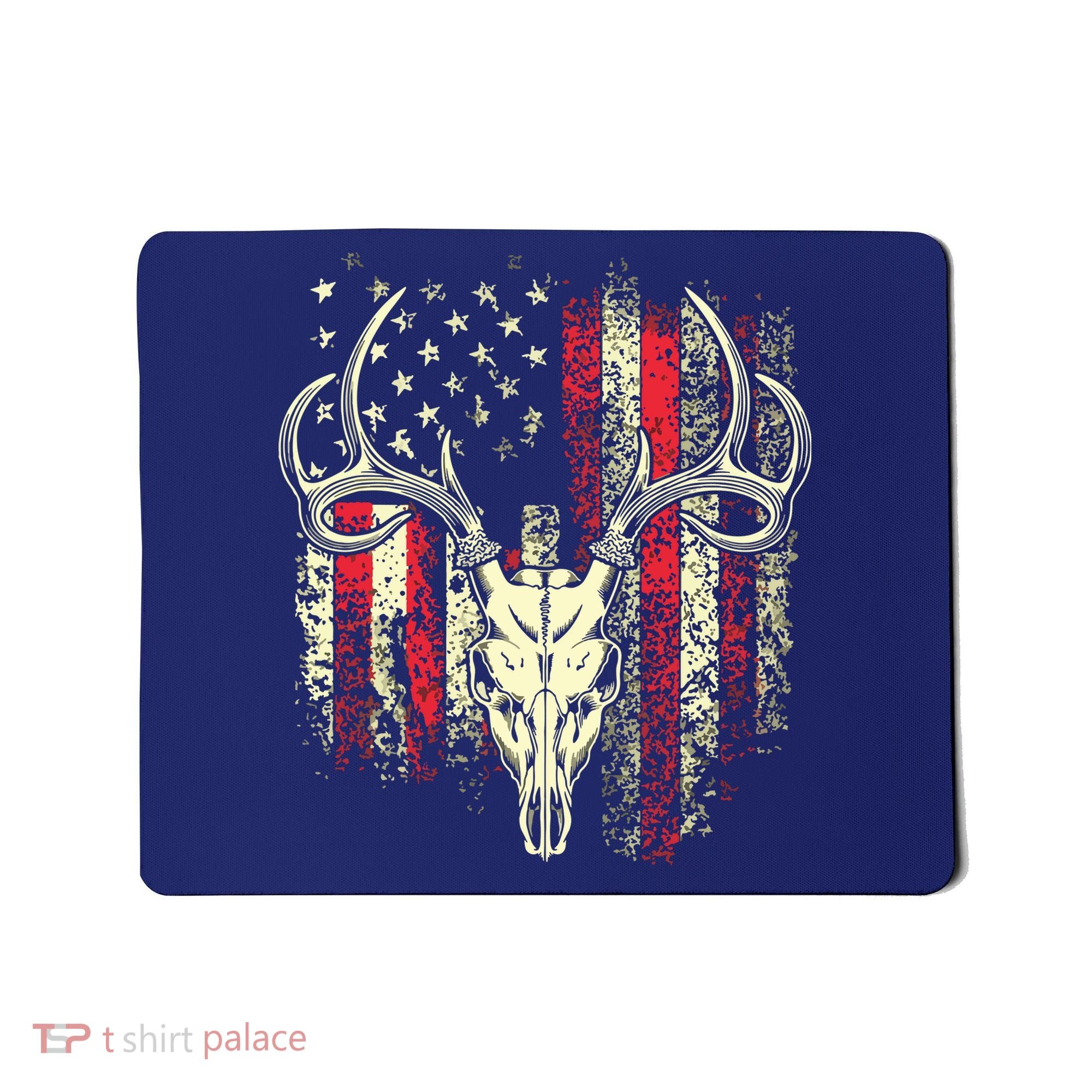 Bucks Antlers And Skull On An American Flag Deer Hunters Mousepad