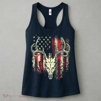 Bucks Antlers And Skull On An American Flag Deer Hunters Women's Tank Top thumb 3