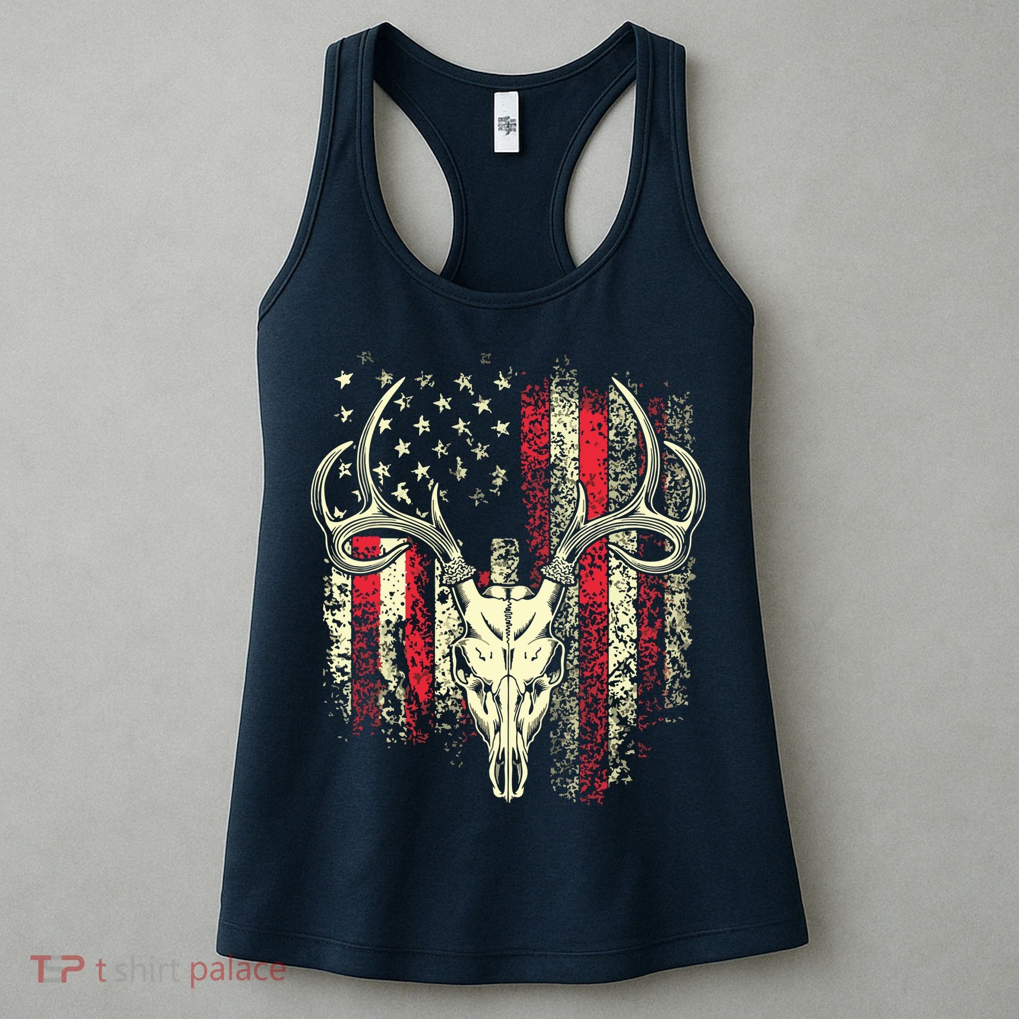 Bucks Antlers And Skull On An American Flag Deer Hunters Women's Tank Top