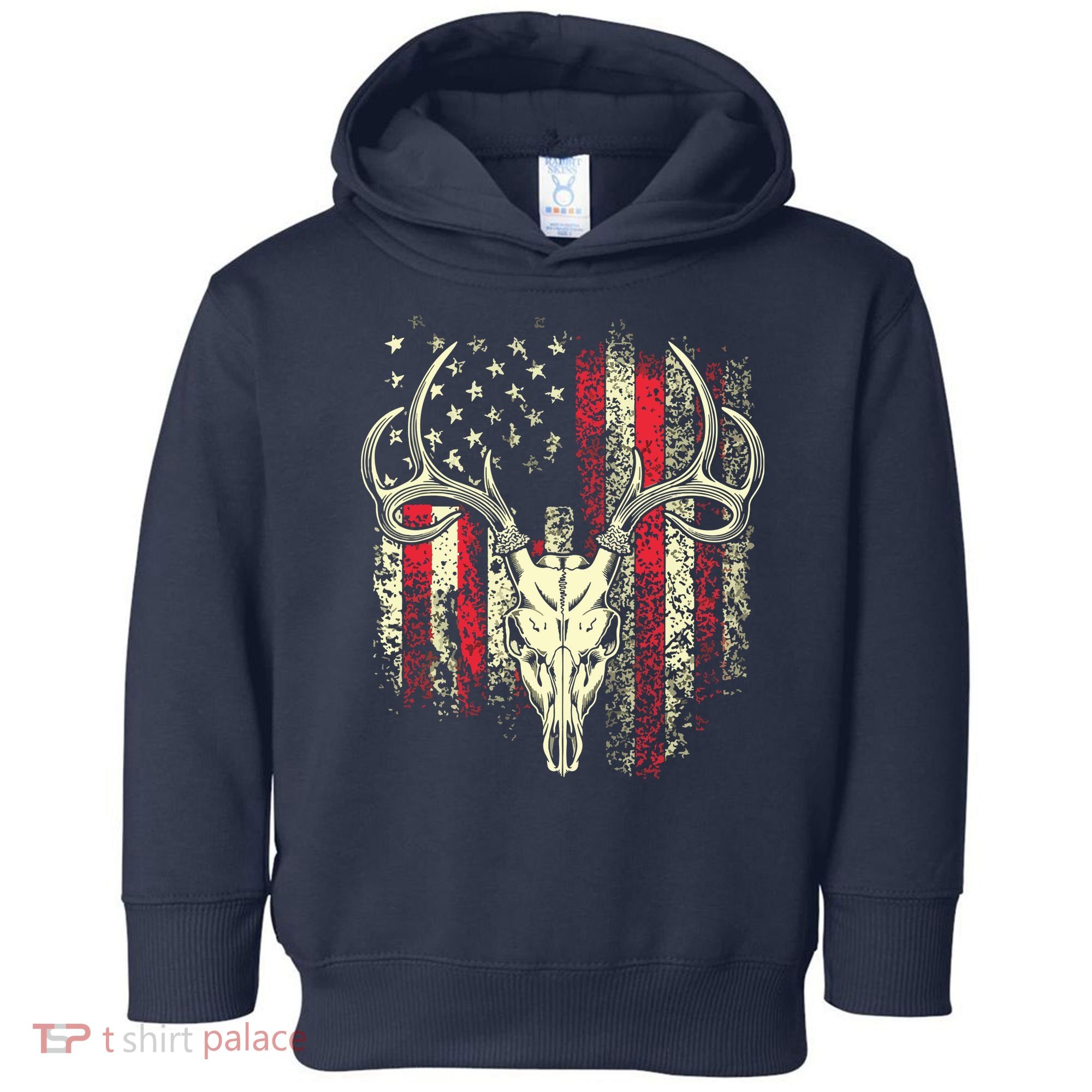 Bucks Antlers And Skull On An American Flag Deer Hunters Toddler Hoodie