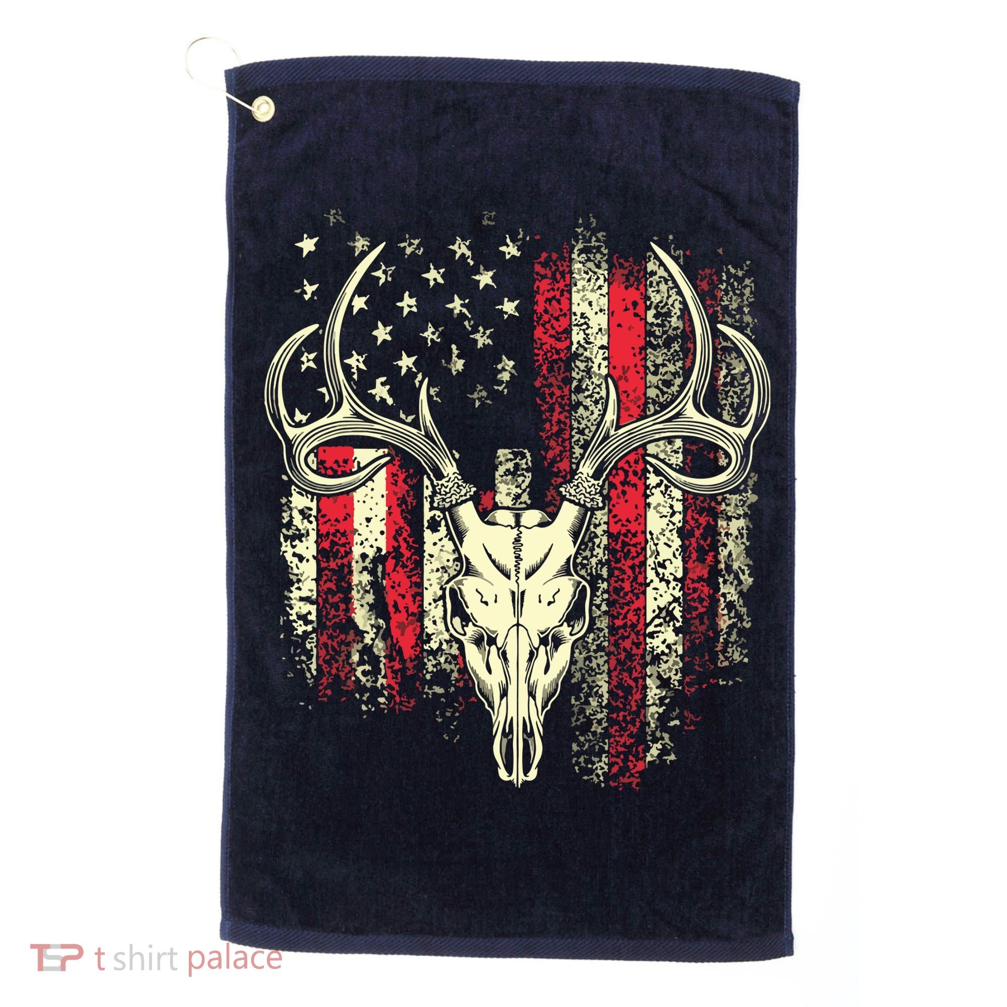 Bucks Antlers And Skull On An American Flag Deer Hunters Golf Towel