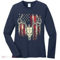 Bucks Antlers And Skull On An American Flag Deer Hunters Women's Long Sleeve Shirt thumb 0