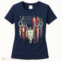 Bucks Antlers And Skull On An American Flag Deer Hunters Women's T-Shirt thumb 0