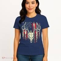 Bucks Antlers And Skull On An American Flag Deer Hunters Women's T-Shirt thumb 4