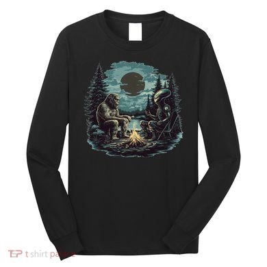 Bigfoot And Alien Camping Fire Long Sleeve Shirt