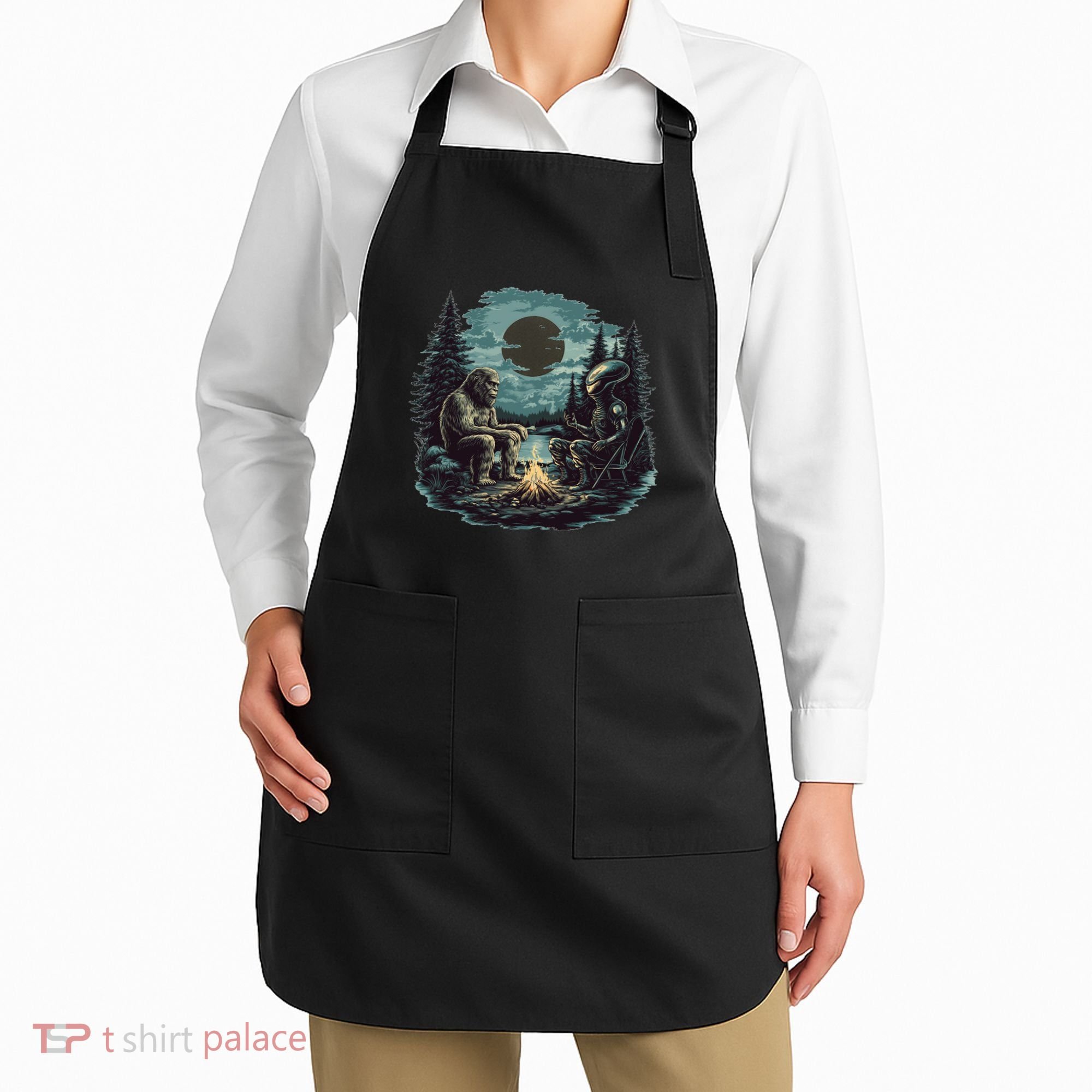 Bigfoot And Alien Camping Fire Apron