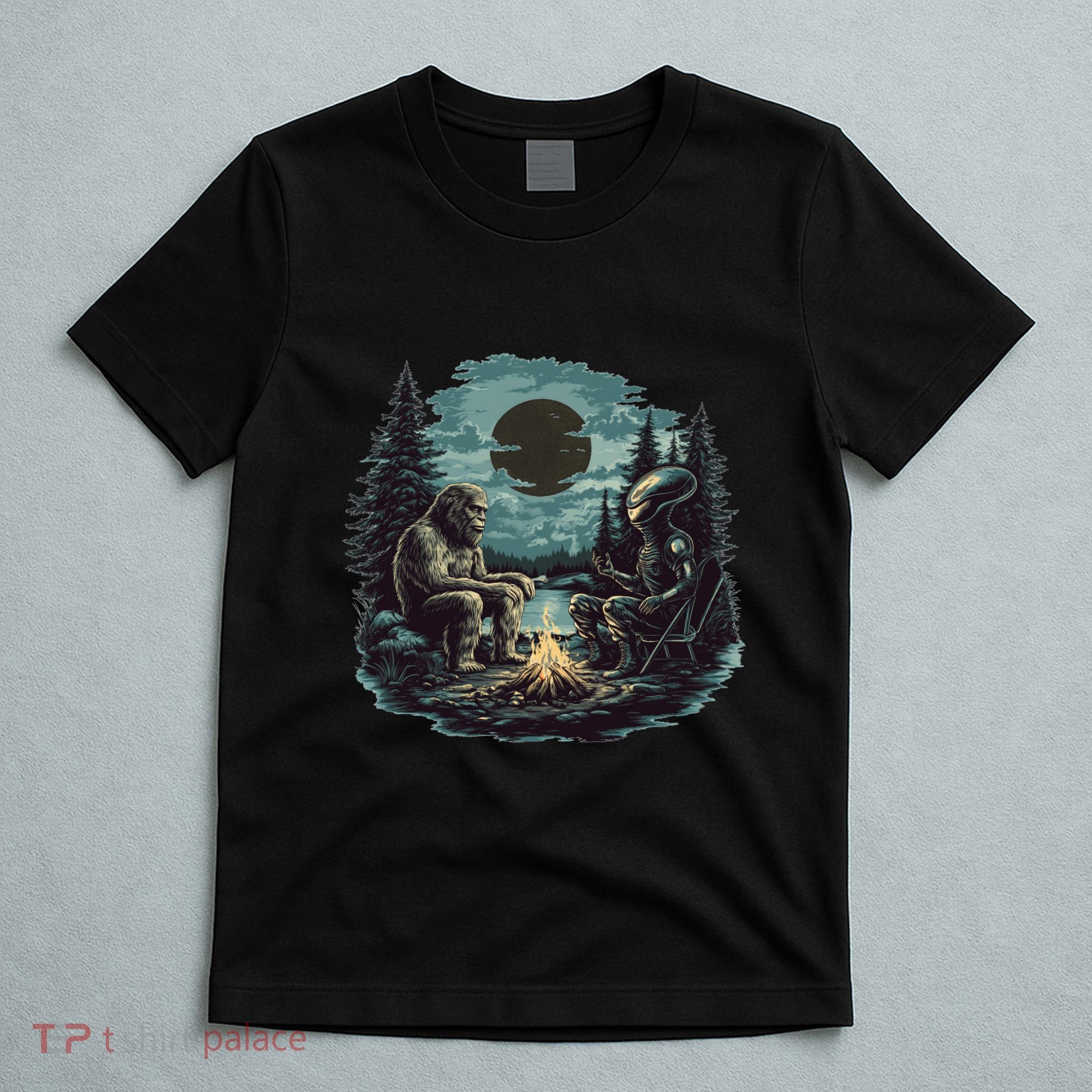 Bigfoot And Alien Camping Fire T-Shirt