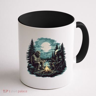 Bigfoot And Alien Camping Fire Coffee Mug back