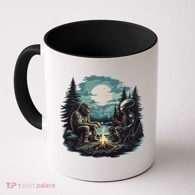 Bigfoot And Alien Camping Fire Coffee Mug