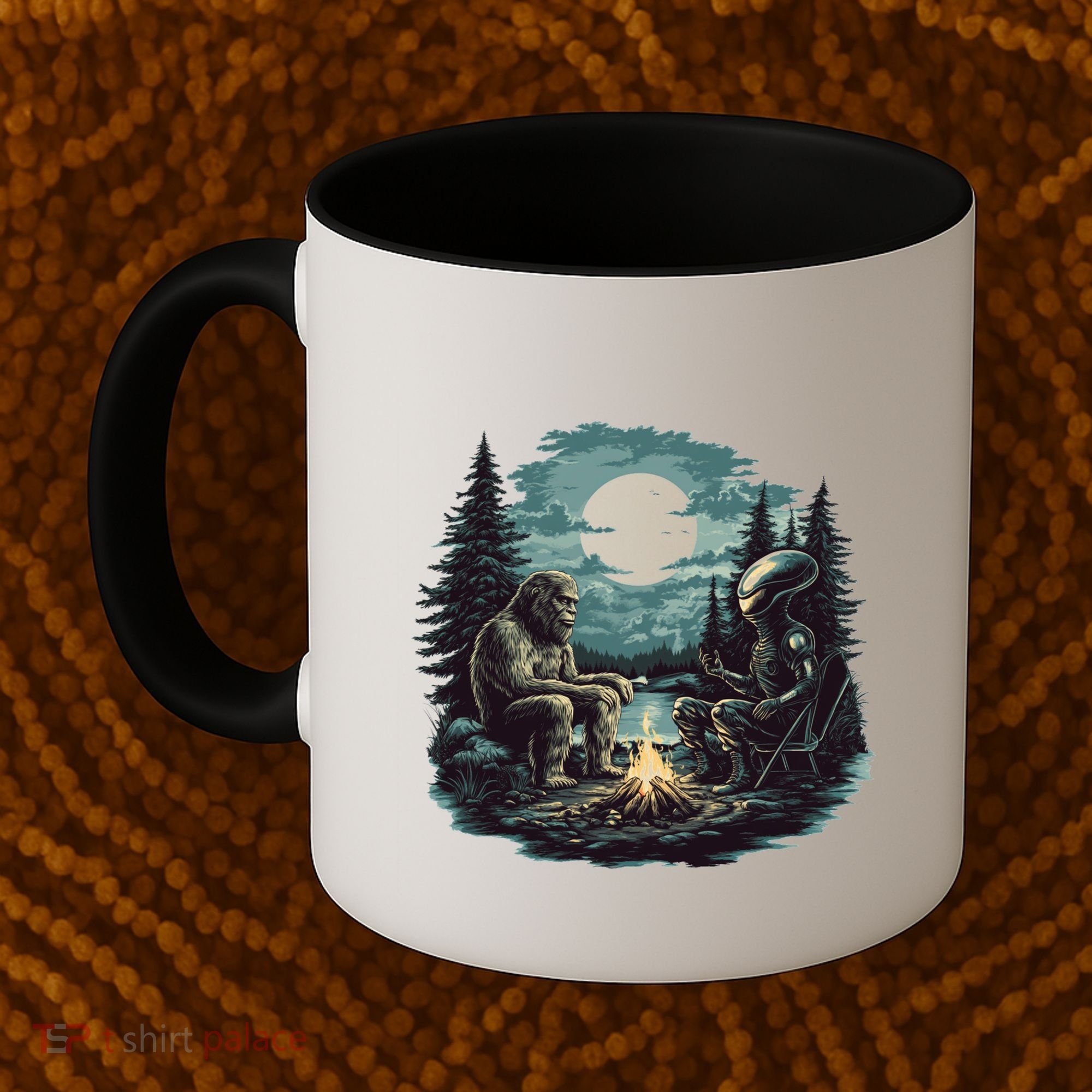 Bigfoot And Alien Camping Fire Coffee Mug