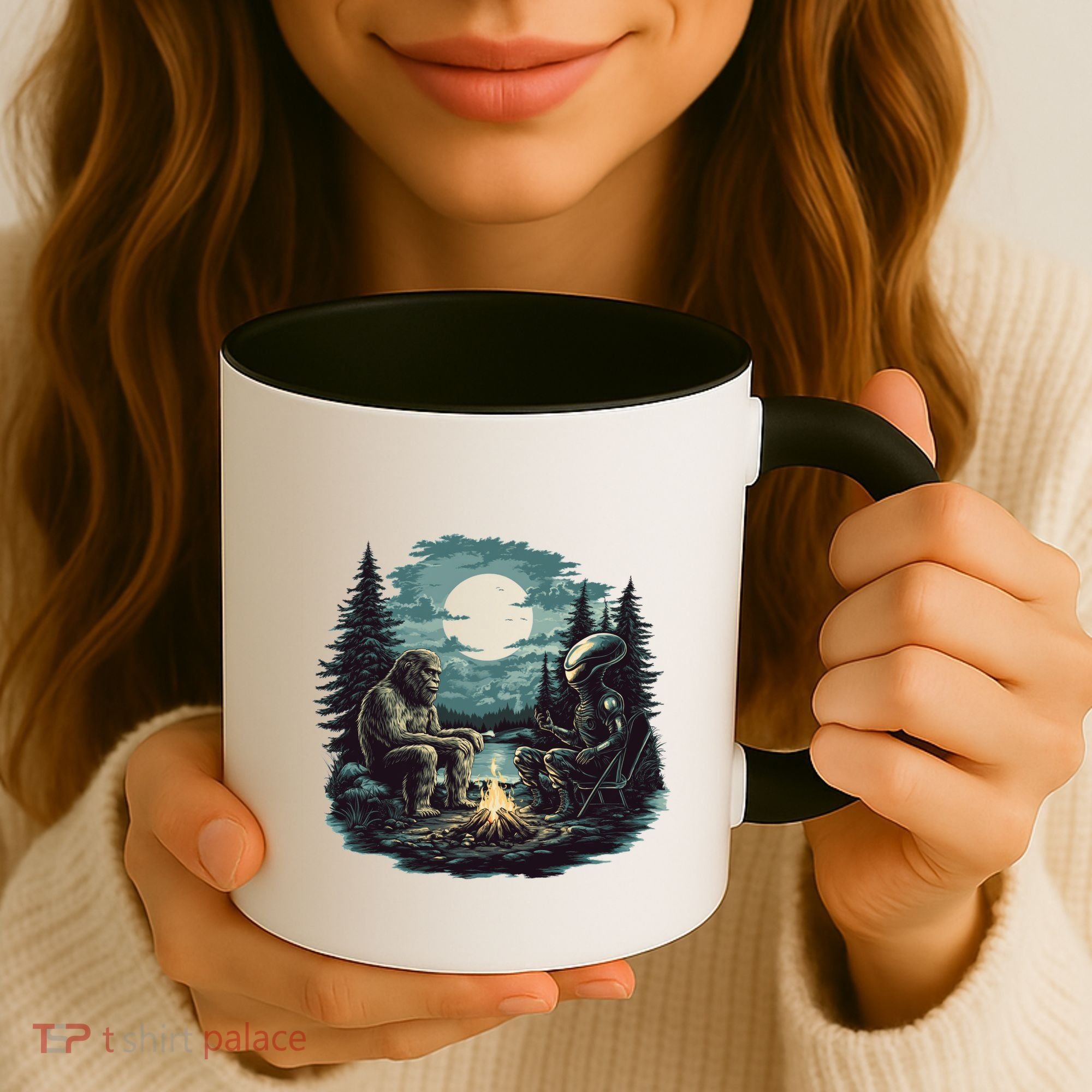 Bigfoot And Alien Camping Fire Coffee Mug