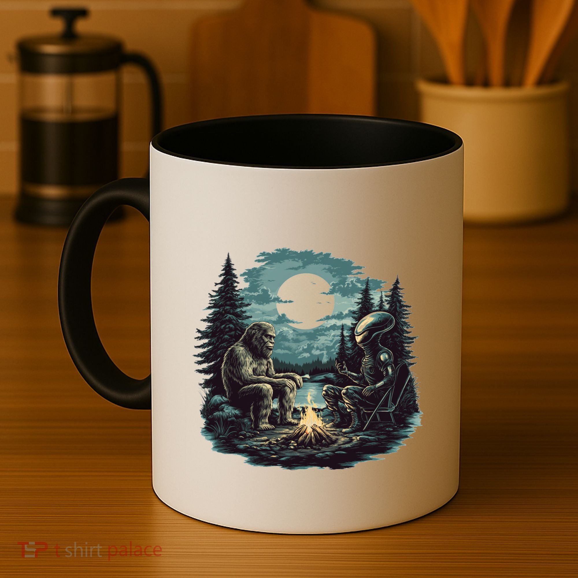 Bigfoot And Alien Camping Fire Coffee Mug