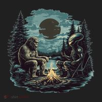 Bigfoot And Alien Camping Fire Beanie thumb 2