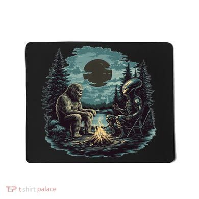 Bigfoot And Alien Camping Fire Mousepad