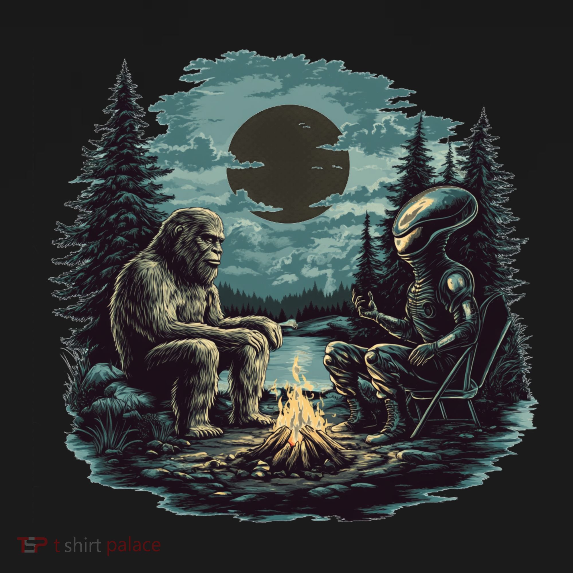 Bigfoot And Alien Camping Fire Ornament