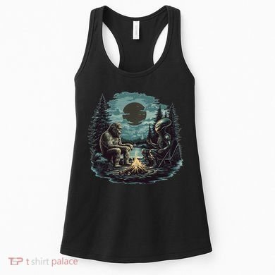 Bigfoot And Alien Camping Fire Women's Tank Top