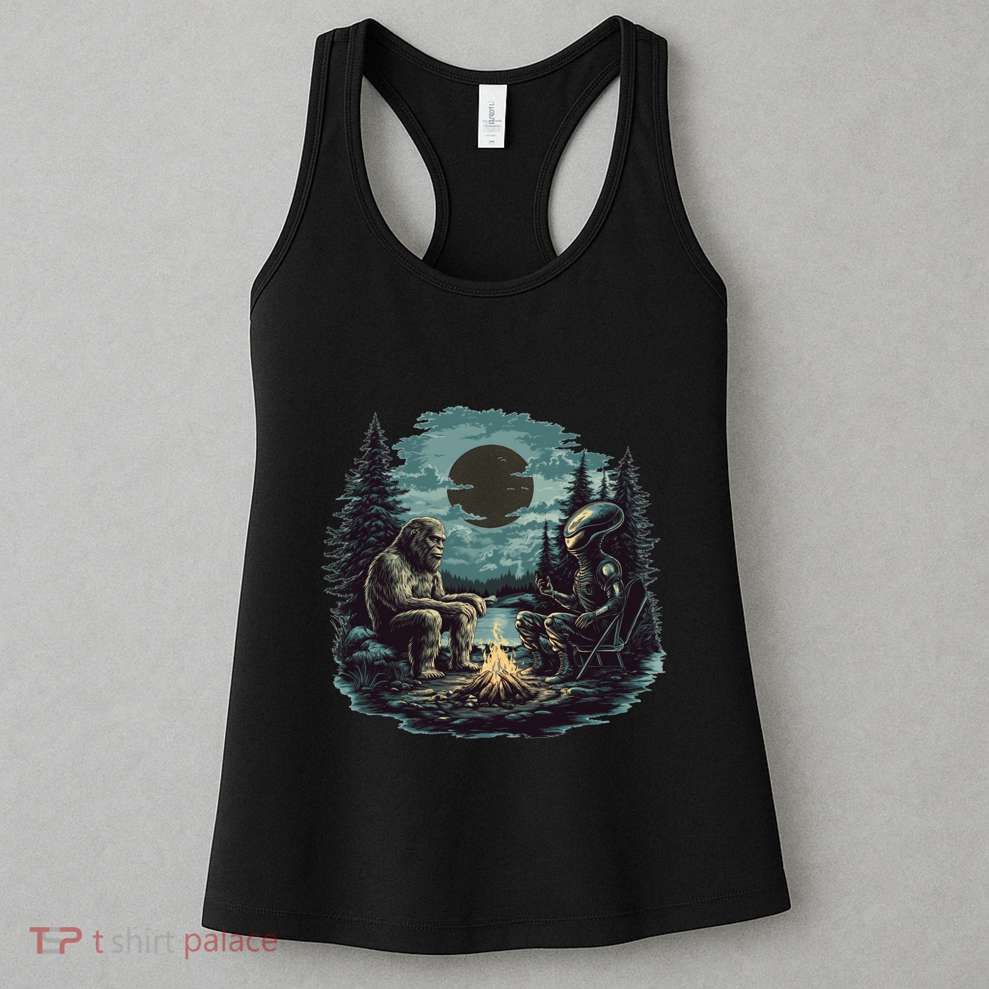 Bigfoot And Alien Camping Fire Women's Tank Top