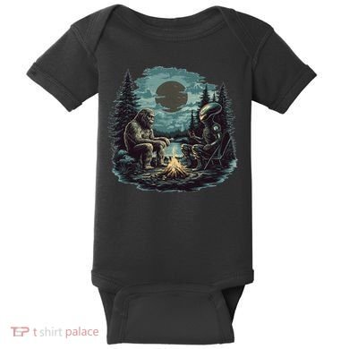 Bigfoot And Alien Camping Fire Baby Bodysuit