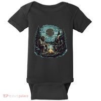 Bigfoot And Alien Camping Fire Baby Bodysuit thumb 0