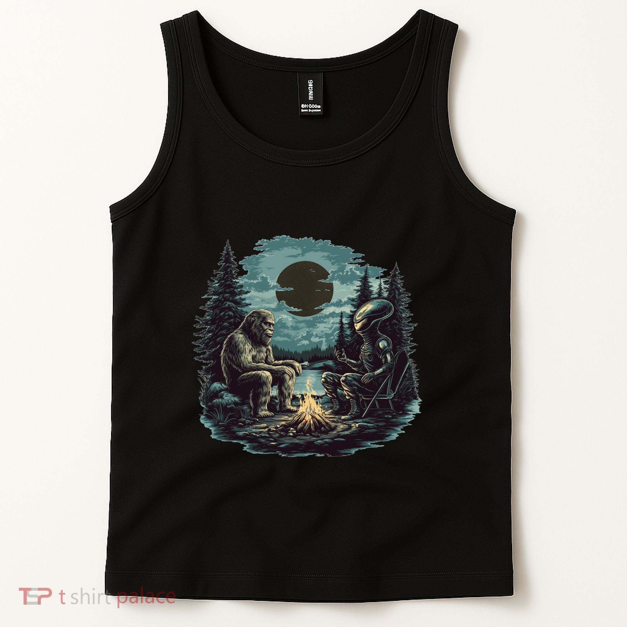 Bigfoot And Alien Camping Fire Tank Top