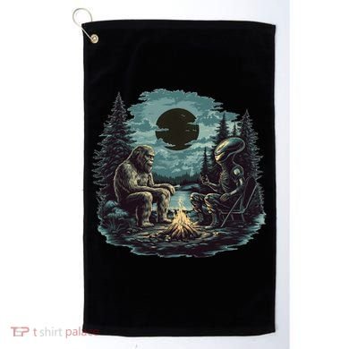 Bigfoot And Alien Camping Fire Golf Towel