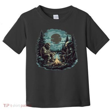Bigfoot And Alien Camping Fire Toddler T-Shirt