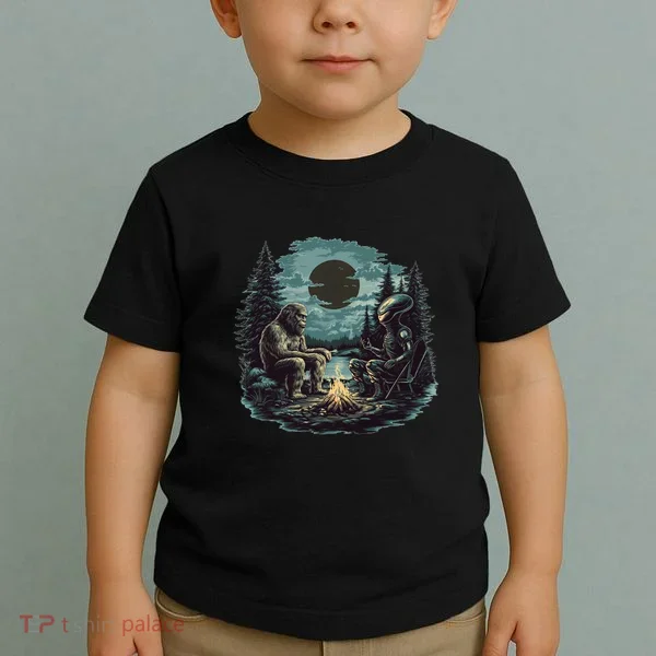 Bigfoot And Alien Camping Fire Toddler T-Shirt