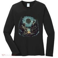 Bigfoot And Alien Camping Fire Women's Long Sleeve Shirt thumb 0