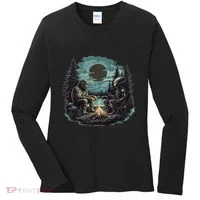Bigfoot And Alien Camping Fire Women's Long Sleeve Shirt thumb 0