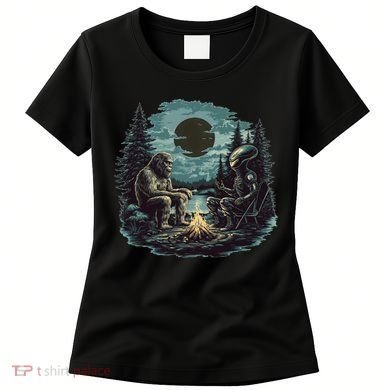 Bigfoot And Alien Camping Fire Women's T-Shirt