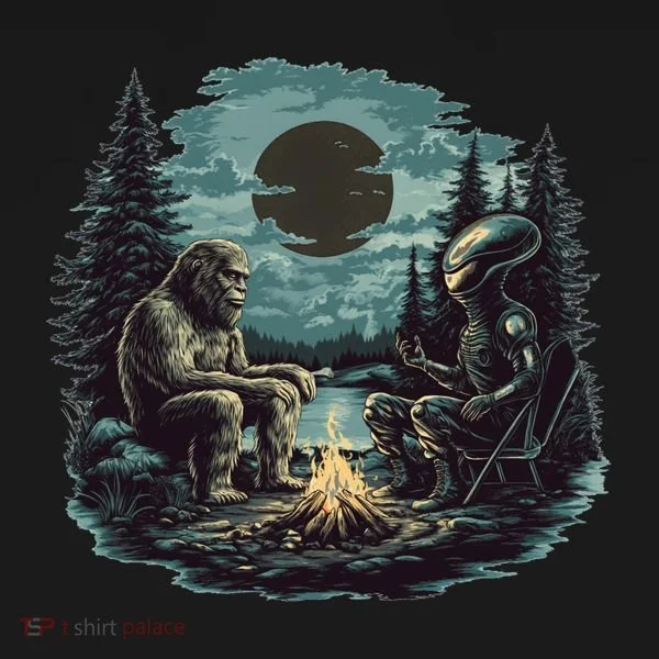 Bigfoot And Alien Camping Fire Women's T-Shirt