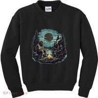 Bigfoot And Alien Camping Fire Kids Sweatshirt thumb 0