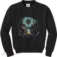 Bigfoot And Alien Camping Fire Kids Sweatshirt thumb 0