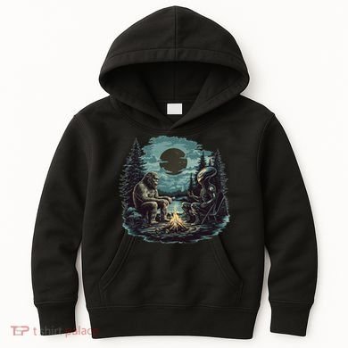 Bigfoot And Alien Camping Fire Kids Hoodie
