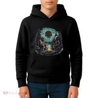 Bigfoot And Alien Camping Fire Kids Hoodie thumb 4