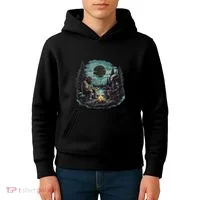 Bigfoot And Alien Camping Fire Kids Hoodie thumb 4