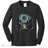 Bigfoot And Alien Camping Fire Kids Long Sleeve Shirt thumb 0