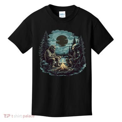 Bigfoot And Alien Camping Fire Kids T-Shirt
