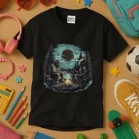 Bigfoot And Alien Camping Fire Kids T-Shirt thumb 3