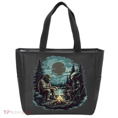 Bigfoot And Alien Camping Fire Tote Bag