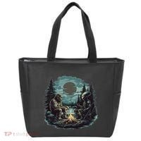 Bigfoot And Alien Camping Fire Tote Bag thumb 0