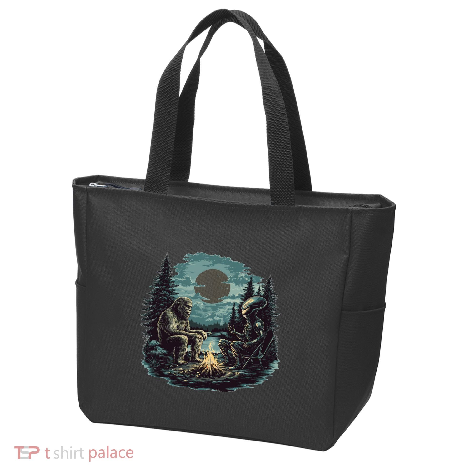 Bigfoot And Alien Camping Fire Tote Bag