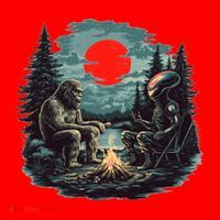 Bigfoot And Alien Camping Fire Santa Hat thumb 1