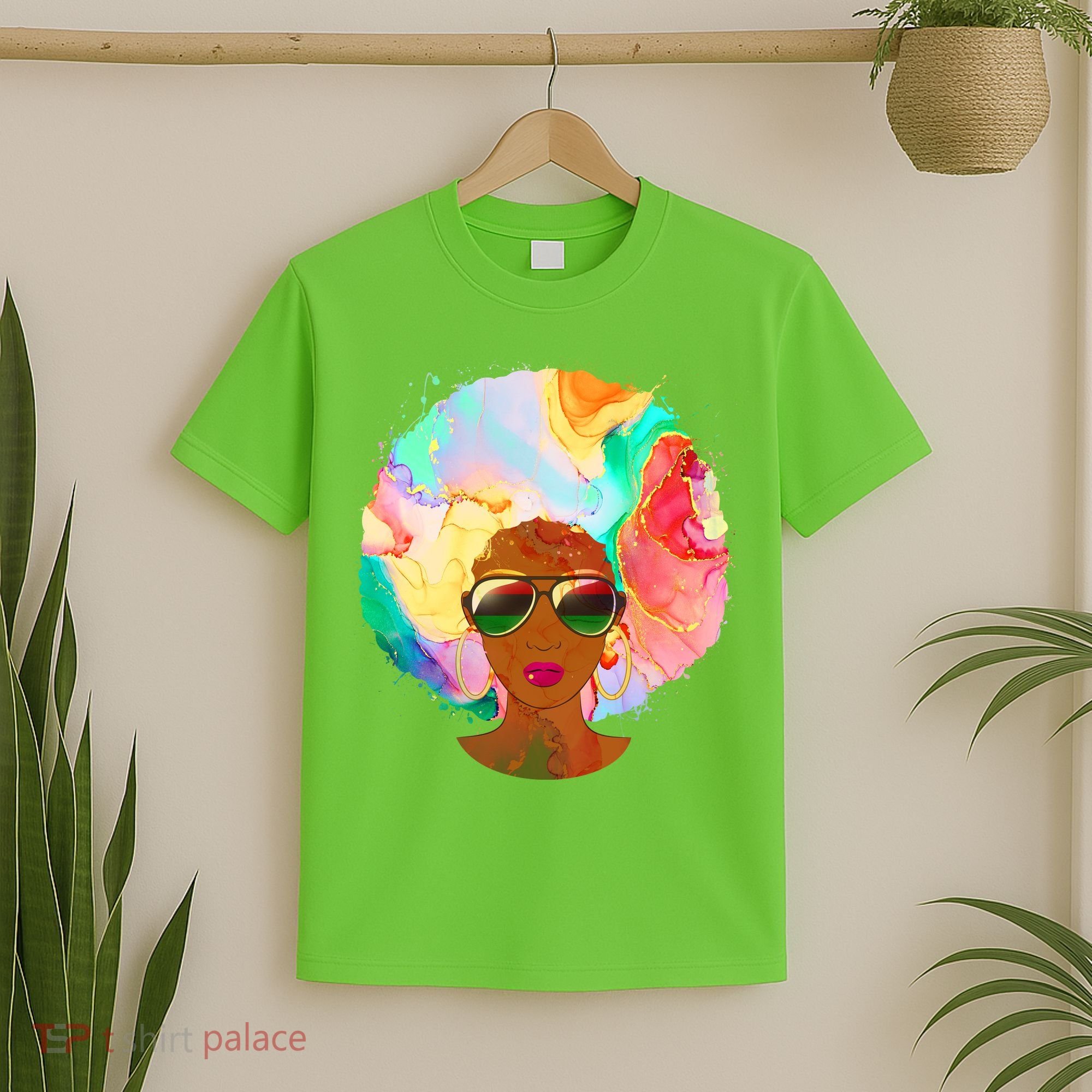 Beautiful African American Black Woman With Paint Swirl Afro T-Shirt