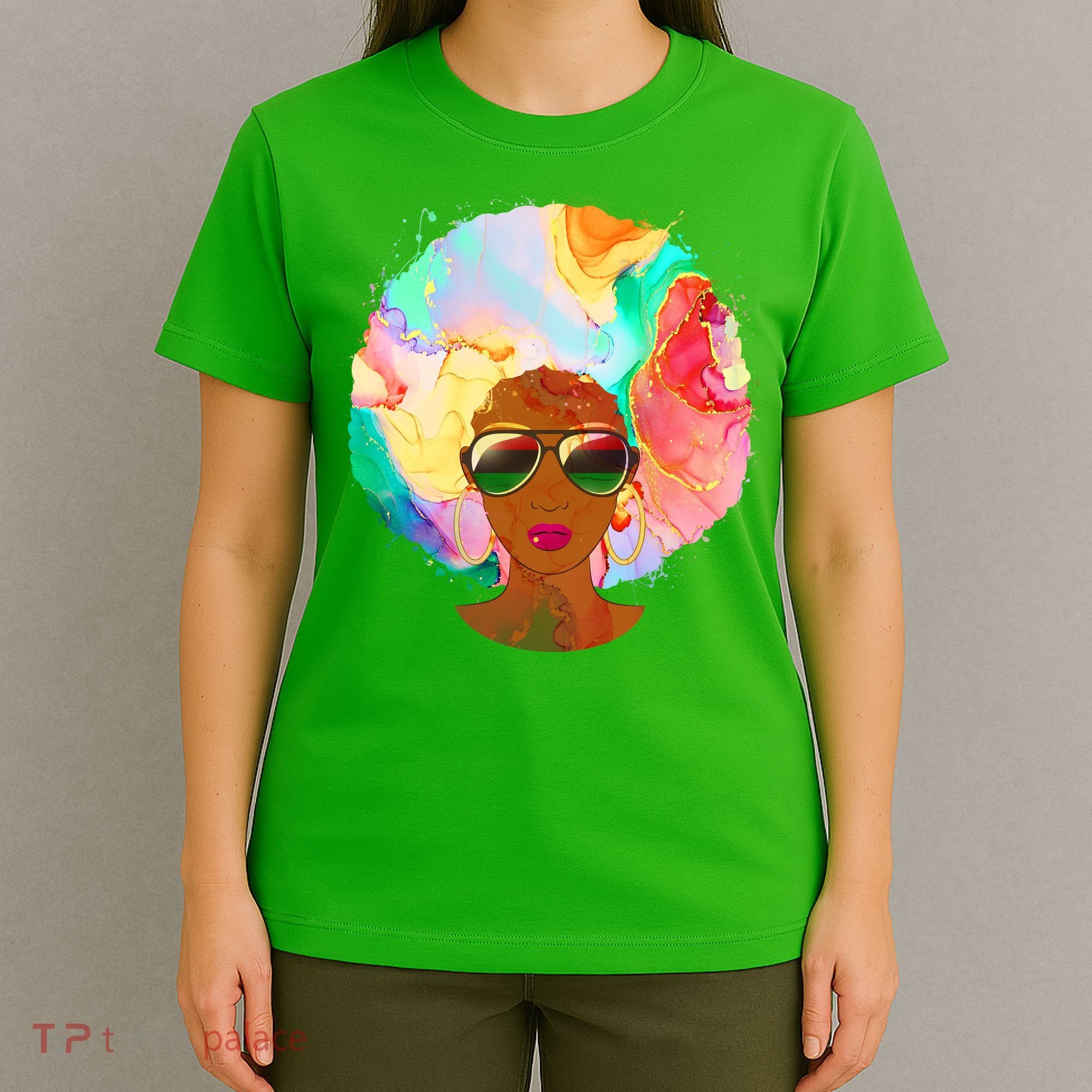 Beautiful African American Black Woman With Paint Swirl Afro T-Shirt