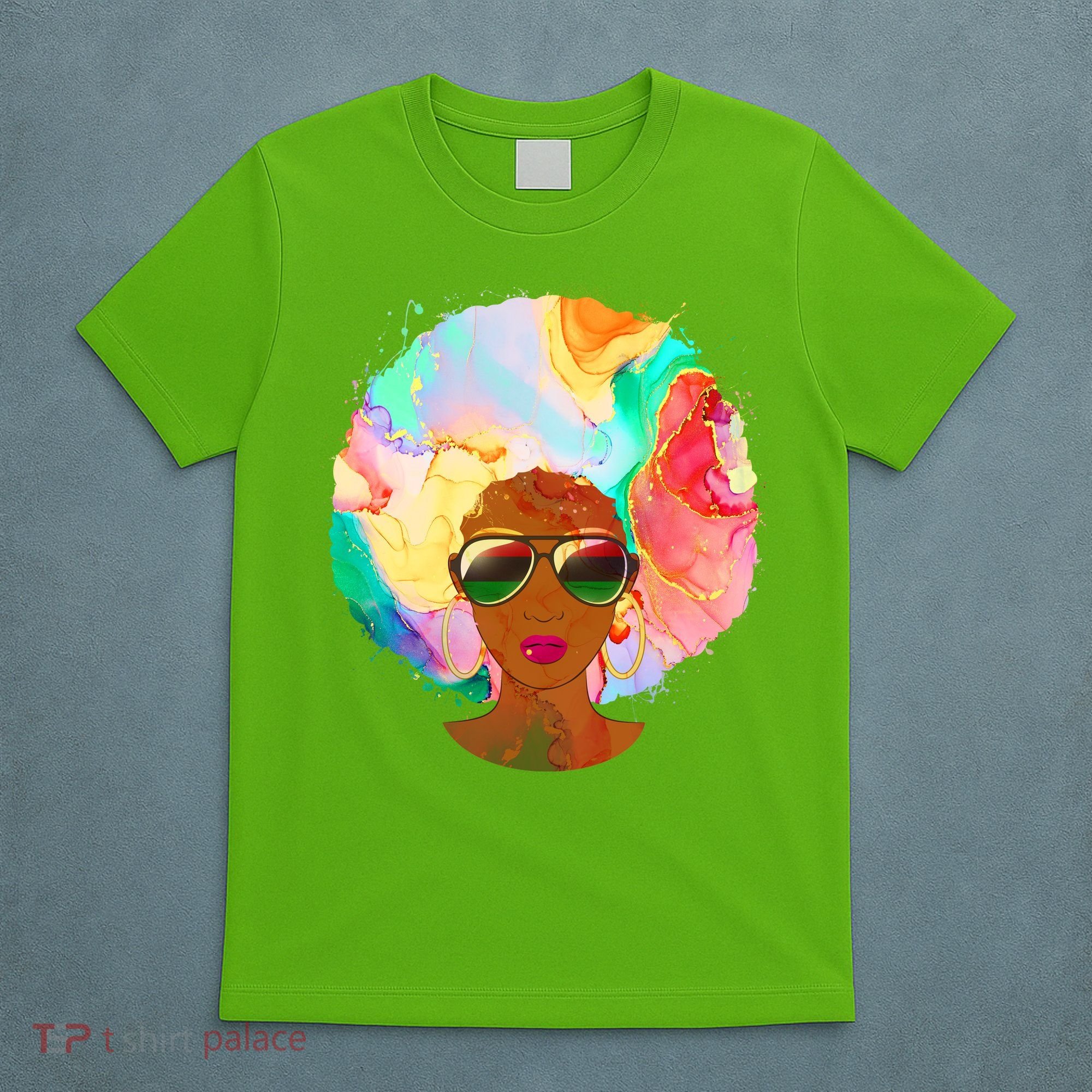 Beautiful African American Black Woman With Paint Swirl Afro T-Shirt