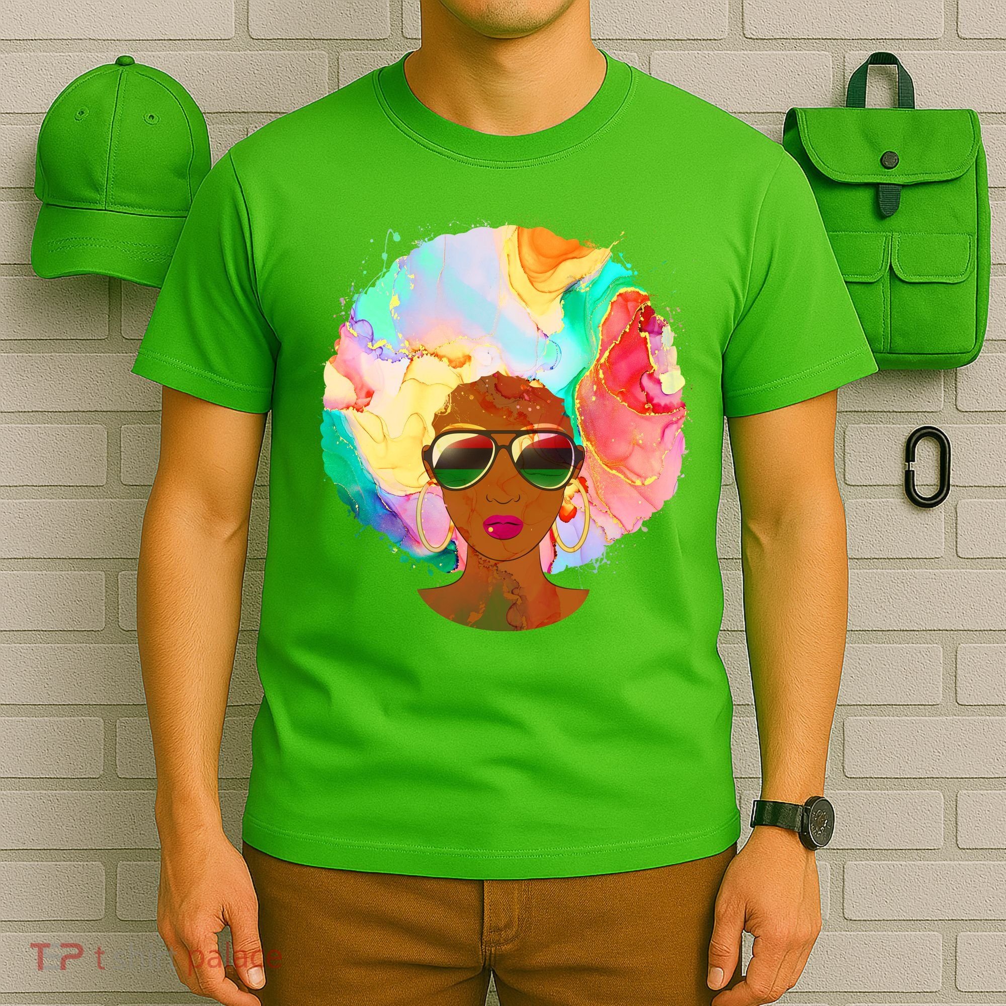 Beautiful African American Black Woman With Paint Swirl Afro T-Shirt
