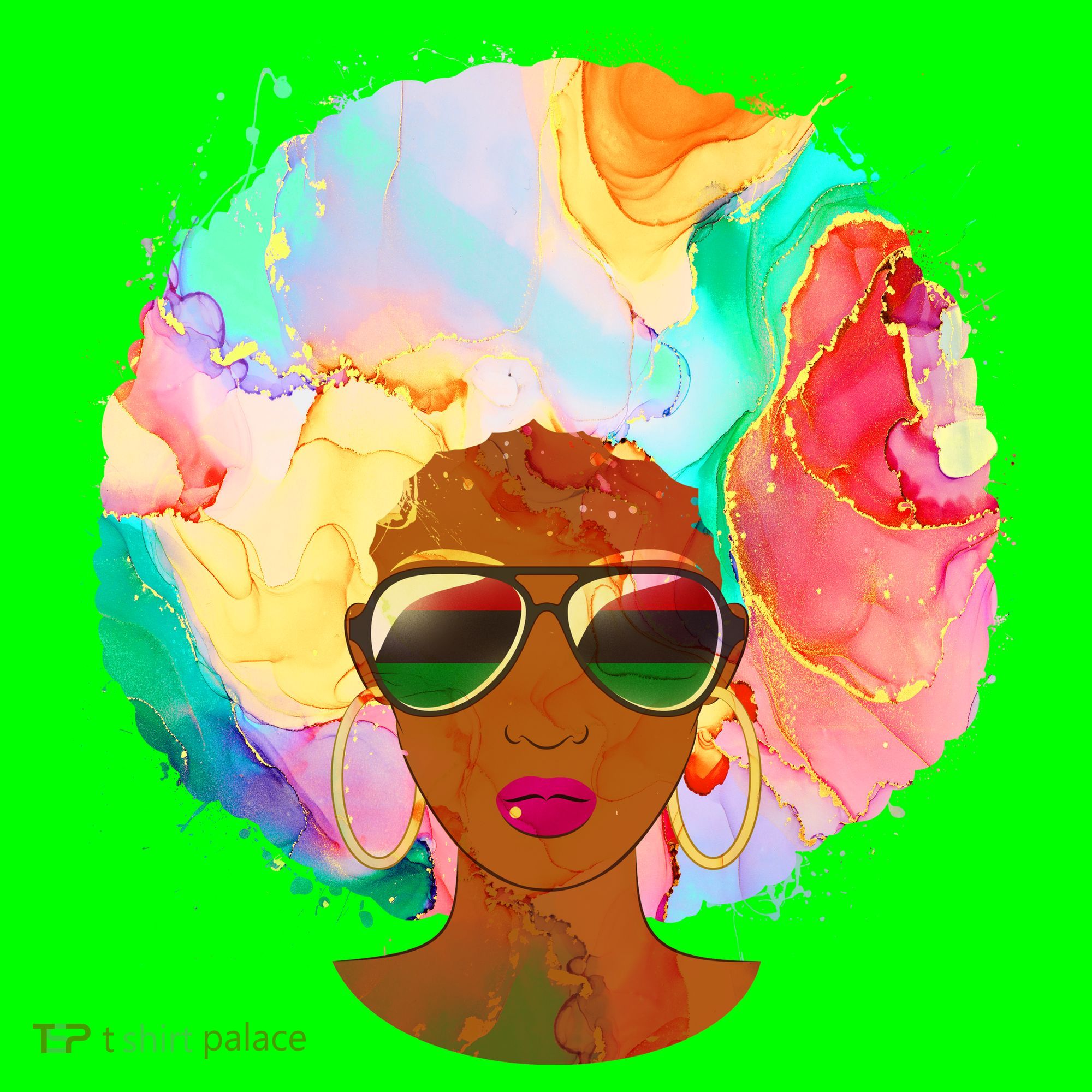 Beautiful African American Black Woman With Paint Swirl Afro T-Shirt